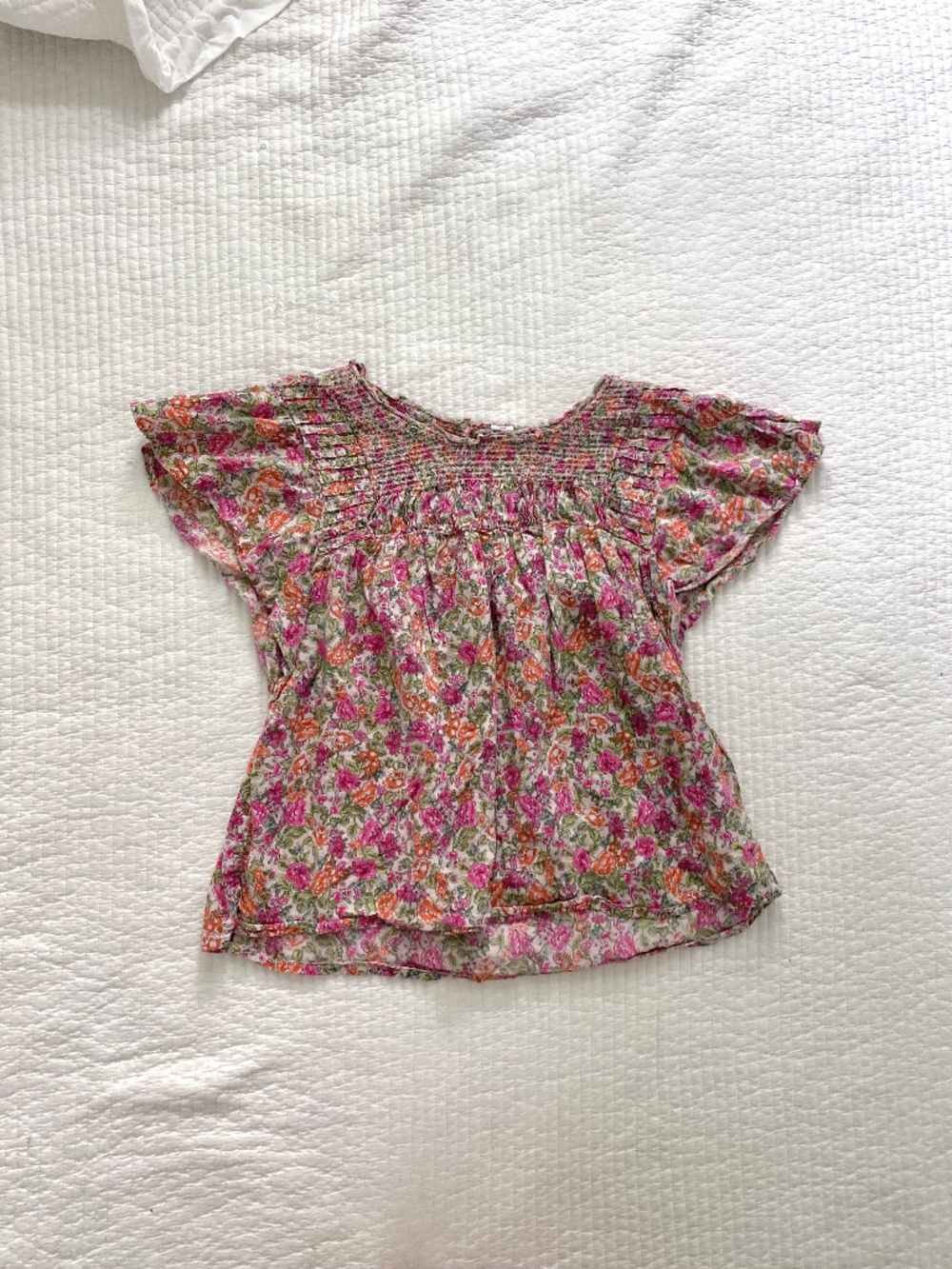 Old Navy pink floral pleated blouse